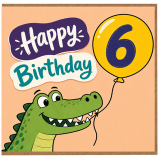 6th Birthday Card, Cute Crocodile Happy Birthday Card