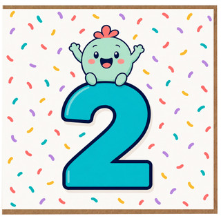 2nd Birthday Card, Cute Number 2 Confetti Design