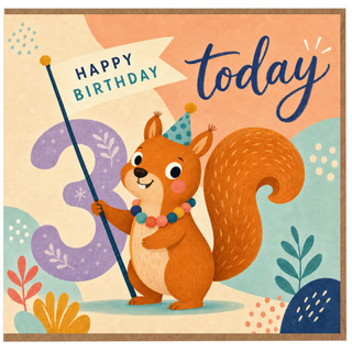 3rd Birthday Card, Cute Squirrel Birthday Card
