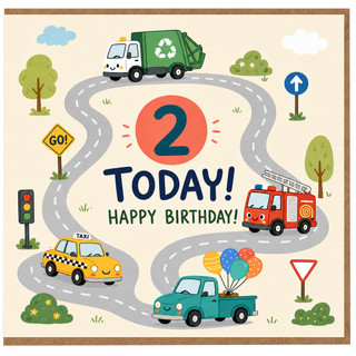 2nd Birthday Card, Transport Theme, Happy Birthday Today Card