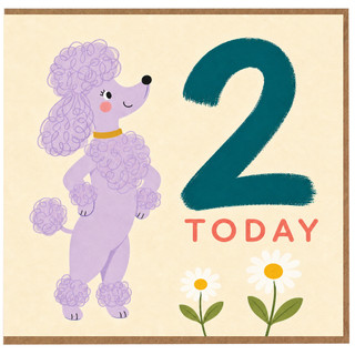 2nd Birthday Card, Cute Poodle 2 Today Card