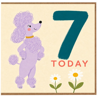 7th Birthday Card, Cute Poodle Card with Today Design