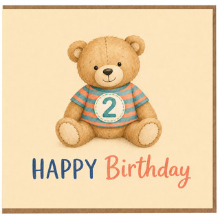 2nd Birthday Card, Cute Teddy Bear Happy Birthday Card