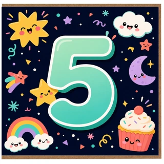 5th Birthday Card, Cute Kids Age 5 Birthday Card
