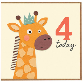 4th Birthday Card, Cute Giraffe 4 Today Birthday Card