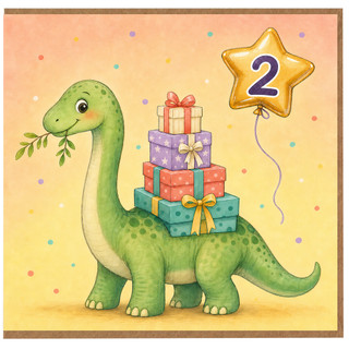 2nd Birthday Card, Cute Dinosaur Birthday Card