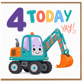 4th Birthday Card, 4 Today Digger Card