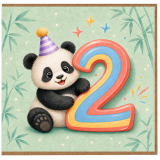 2nd Birthday Card, Cute Panda Birthday Card
