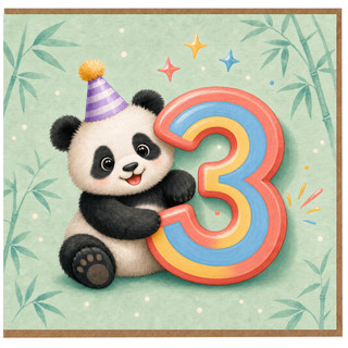 3rd Birthday Card, Cute Panda Rainbow Number 3 Card