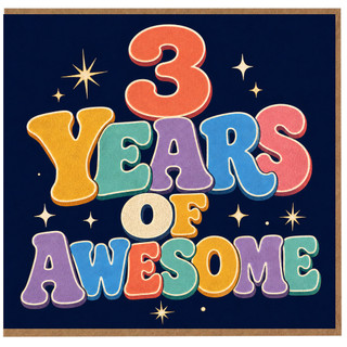 3rd Birthday Card, 3 Years of Awesome Retro Colourful Card