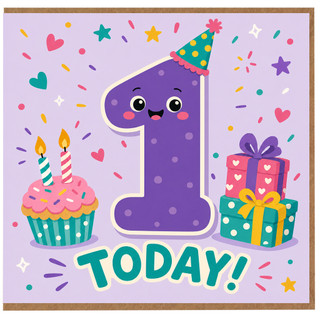 1st Birthday Card, Today! Cute Party Hat Number 1 Birthday Card