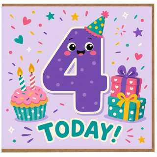 4th Birthday Card, Cute Birthday Card for Today