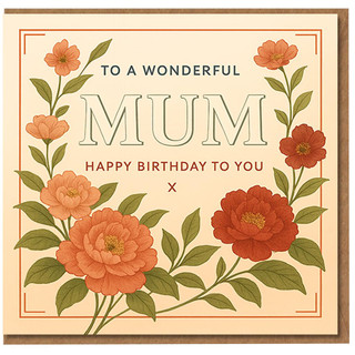 To A Wonderful Mum Birthday Card | Floral Peonies Design | Happy Birthday To You | Elegant Card for Mother from Daughter or Son