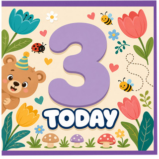 3rd Birthday Card, Cute Teddy Bear Today Birthday Card