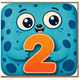2nd Birthday Card, Cute Blue Monster