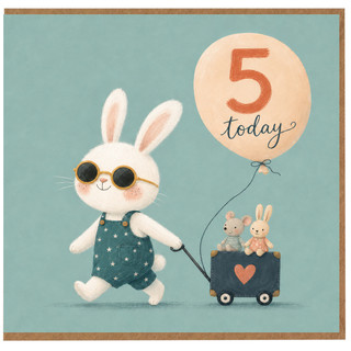 5th Birthday Card, Cute Bunny 5 Today Card