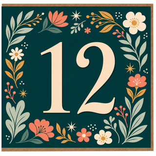 12th Birthday Card, Floral Botanical Number 12 Card