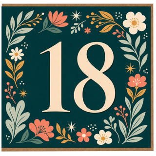 18th Birthday Card, Floral Number 18 Birthday Card