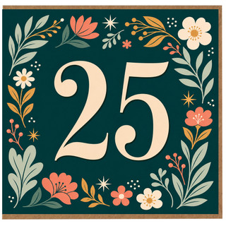 25th Birthday Card, Floral Number 25 Card