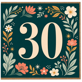 30th Birthday Card, Floral Number 30 Birthday Card