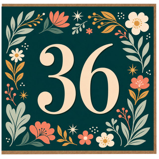 36th Birthday Card, Elegant Floral Number 36 Birthday Card