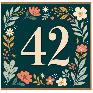 42nd Birthday Card, Botanical Floral Number 42 Card