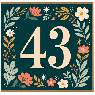 43rd Birthday Card, Floral Number 43 Card