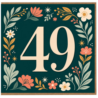 49th Birthday Card, Floral Number 49 Card