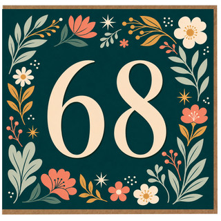 68th Birthday Card, Floral Number 68 Birthday Card