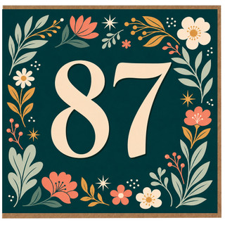 87th Birthday Card, Floral Number 87 Card