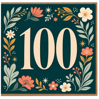 100th Birthday Card, Floral Number 100 Card