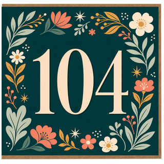 104th Birthday Card, Floral Number 104 Greeting Card
