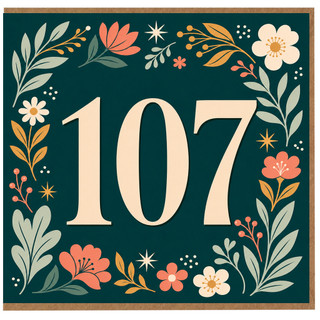 107th Birthday Card, Floral Number 107 Card