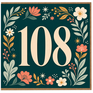 108th Birthday Card, Floral Number 108 Celebration Card