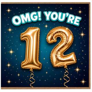 12th Birthday Card, OMG You're 12 Balloon Design