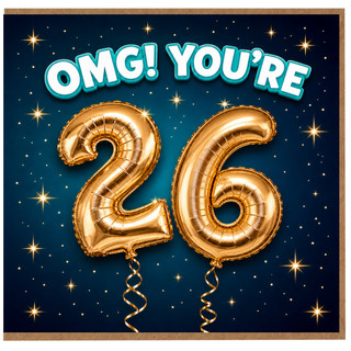 36th Birthday Card, OMG You're 26 Funny Birthday Card