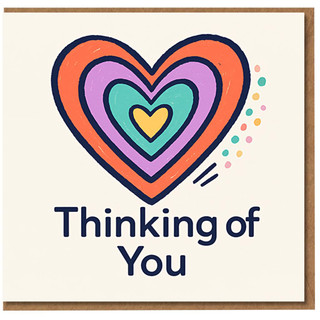 Thinking of You Card - Colourful Heart Design - Support, Get Well, Miss You or Sympathy - Blank Inside Greeting Card with Envelope
