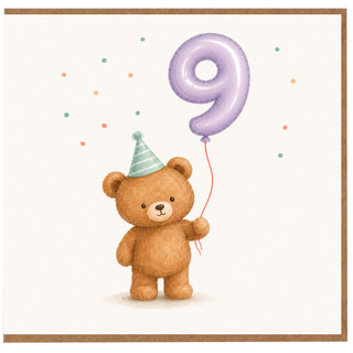 9th Birthday Card, Cute Teddy Bear with Number 9 Balloon