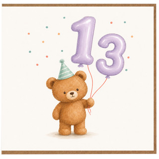 13th Birthday Card, Cute Teddy Bear Party Balloon Card