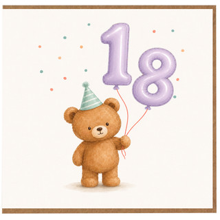 18th Birthday Card, Cute Teddy Bear with 18 Balloons