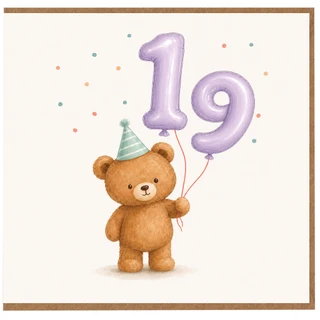19th Birthday Card, Cute Teddy Bear Party Card