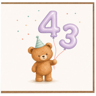 43rd Birthday Card, Cute Teddy Bear Party Balloon Card