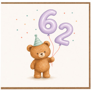 62nd Birthday Card, Cute Teddy Bear with Balloons