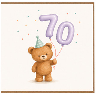 70th Birthday Card, Cute Teddy Bear with 70 Balloons