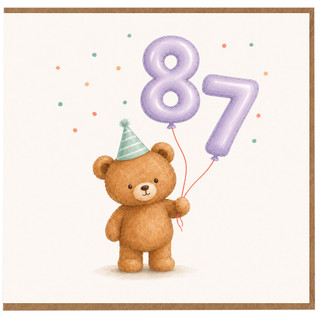 87th Birthday Card, Cute Teddy Bear Balloon Card