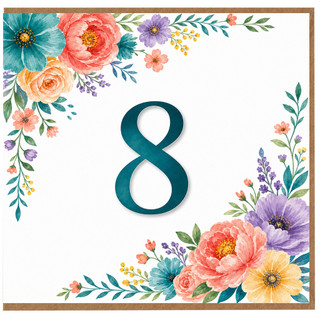 8th Birthday Card, Floral Number 8 Birthday Card