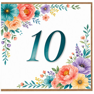 10th Birthday Card, Floral Number 10