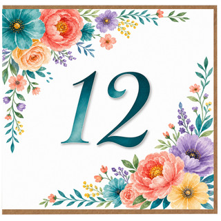 12th Birthday Card, Floral Number 12 Birthday Card
