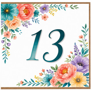 13th Birthday Card, Floral Botanical Number 13 Card