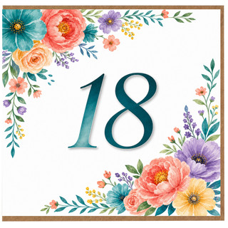 18th Birthday Card, Floral Design